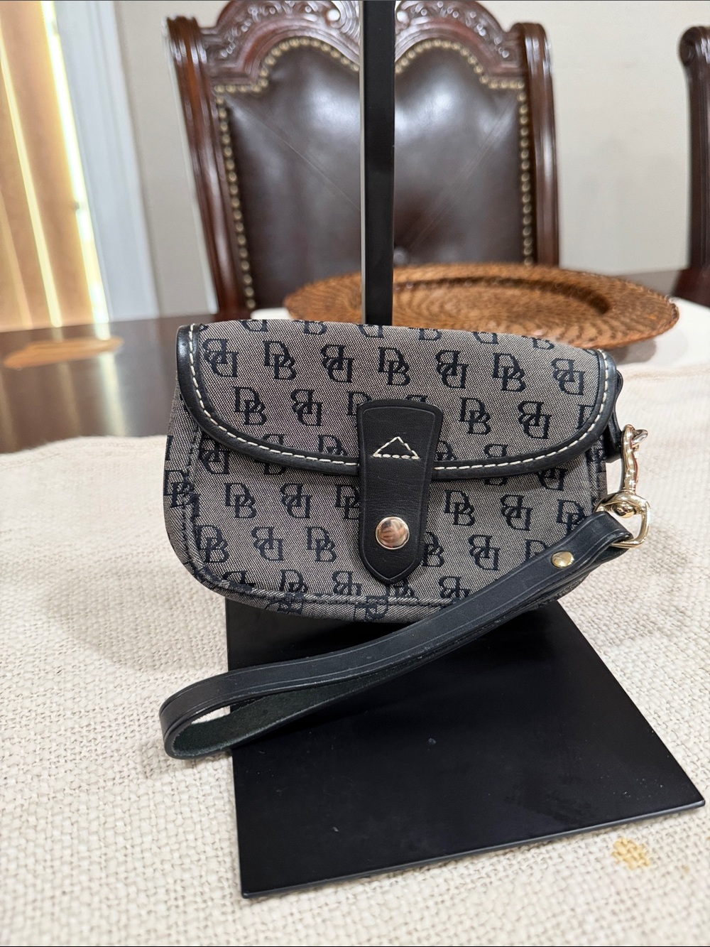 Dooney & Bourke Gray Monogram Wristlet Clutch with Black Trim
